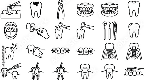 Bild auf Leinwand Set of Dental Treatment Icons for Dentistry Clinic.