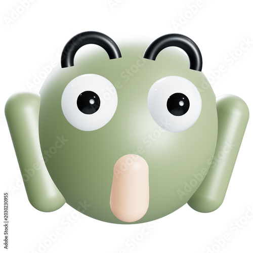 Foto Surprised green cartoon frog face closeup
