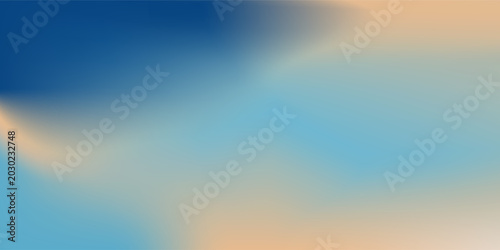Abstract seaside. Ocean landscape vector texture. Aesthetic blue and beige gradient background. Blurred sea wave pattern. Sun, clouds, rays. Ocean breeze wide banner