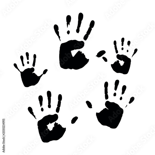 Black Handprints on White Background.