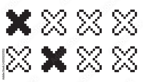 Tableau sur toile Set of eight pixelated cross icons in various styles for user interface design elements