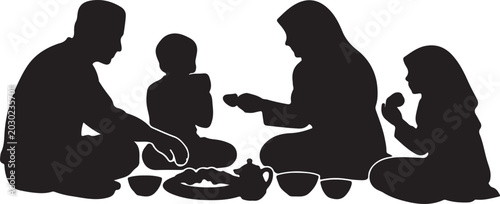 Tableau sur toile Ramadan human silhouette icons set with people praying, reciting the Quran, gree