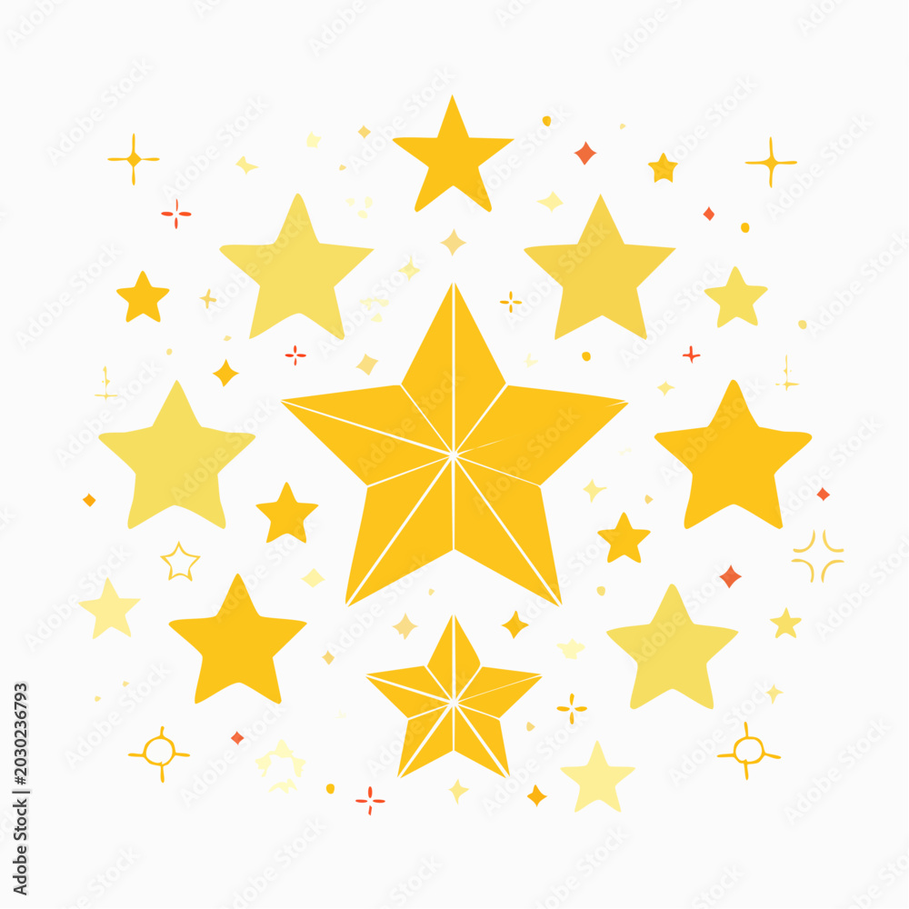 Fototapeta premium Collection of Yellow Stars and Sparkles on White Background
