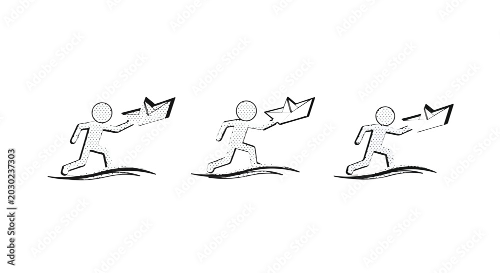 Fototapeta premium Illustrated progression of beginner windsurfing techniques.