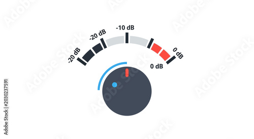 Cuadro en lienzo Audio level meter vector illustration with volume knob and decibel