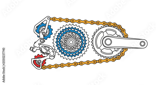 Photos Bicycle drivetrain vector illustration showing chain, cassette, chainring, and d