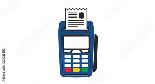 Schilderij op canvas Blue POS terminal with receipt printout vector illustration