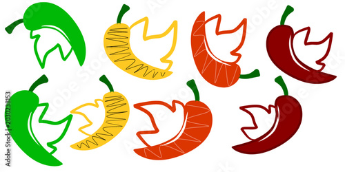Schilderij op canvas A collection of random chili illustrations