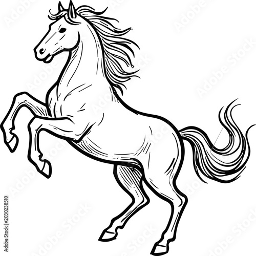 Konstfotografi Majestic Horse Rearing Up, Powerful Equine Silhouette, Dynamic Animal Art