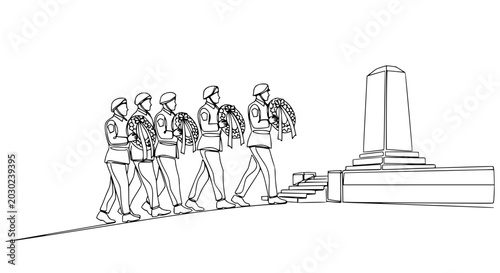 Quadro em tela Military Procession Carrying Wreaths to Monument for Remembrance Ceremony