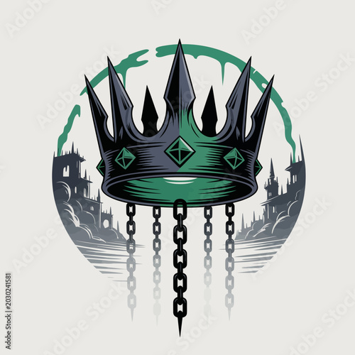 Fotografie Black crown with green accents metal.
