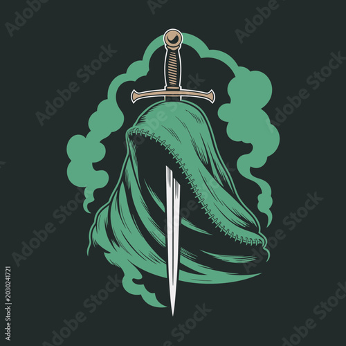 Obraz na plátně Green sword with smoke effect.