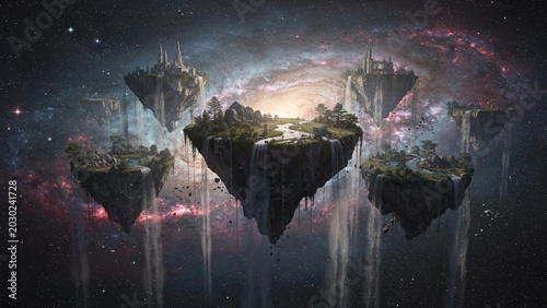 Floating Islands in Cosmic Space Fantasy Landscape