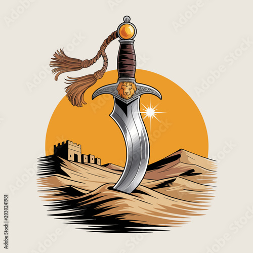 Bild auf Leinwand Scimitar Sword with Tassel Handle.