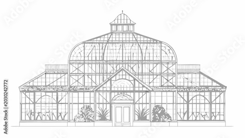 Foto Conservatory line drawing architectural illustration on white background
