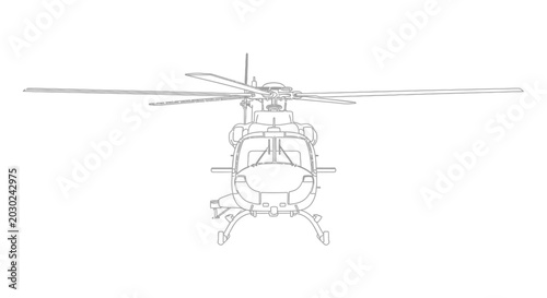 Bild auf Leinwand Line drawing of a helicopter with rotors, viewed from below, against a white background