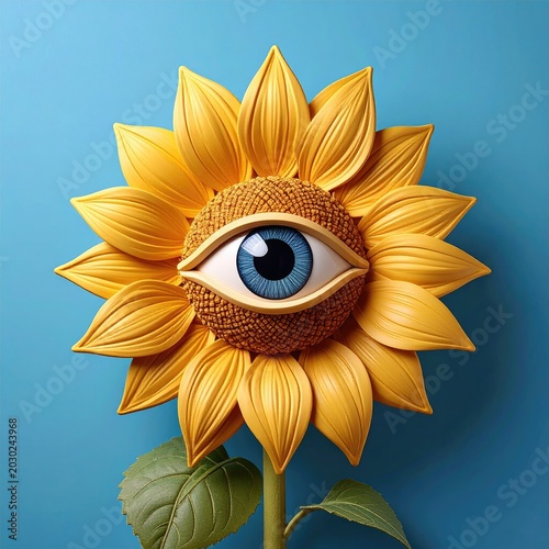 A sunflower with an eye for a face
