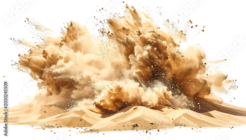 Explosion of Sanddust Particles Mid-Air Isolated With Transparent Background