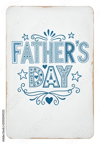 Father's Day Blue Decorative Text with Stars Hearts on White Background