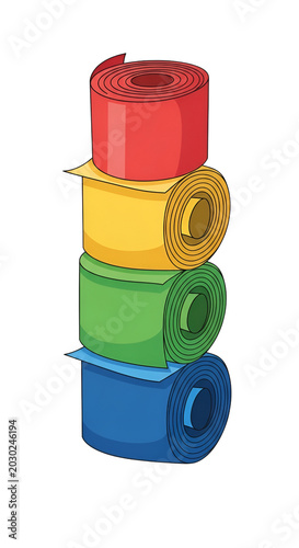 Four Colorful Rolls Stacked Together Red Yellow Green Blue Isolated