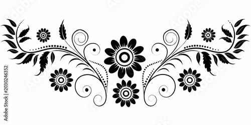 floral ornament vector illustration with black flowers and leaves