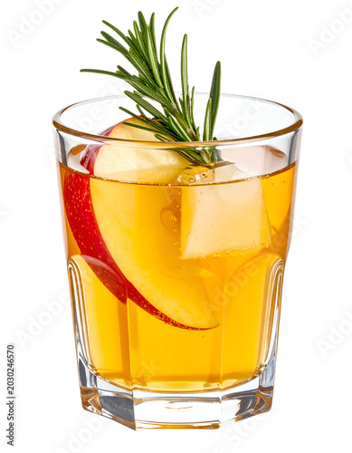 Fresh Apple Cider Cocktail with Rosemary and Ice Transparent Background