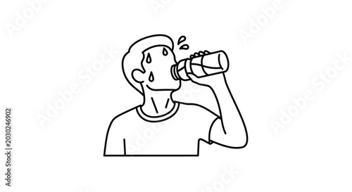 Fényképezés Thirsty Person Drinking Water Bottle Line Art Illustration