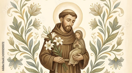 Santo Antônio or Saint Anthony of Padua, Peaceful Saint Anthony Inspired Poster for Church Events