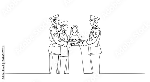 Εκτύπωση καμβά Military Ceremony: Soldiers Presenting Award to Civilian Woman in Single Line Ar