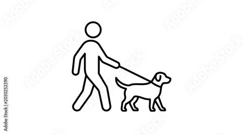 Person walking dog on leash icon simple line art silhouette