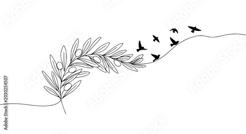 Photos Birds flying from a leaf branch.