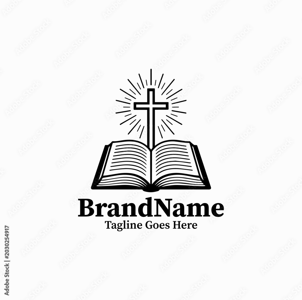 Naklejka premium Open Bible Cross Church Logo