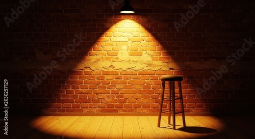 Spotlight on empty stool stage performance.