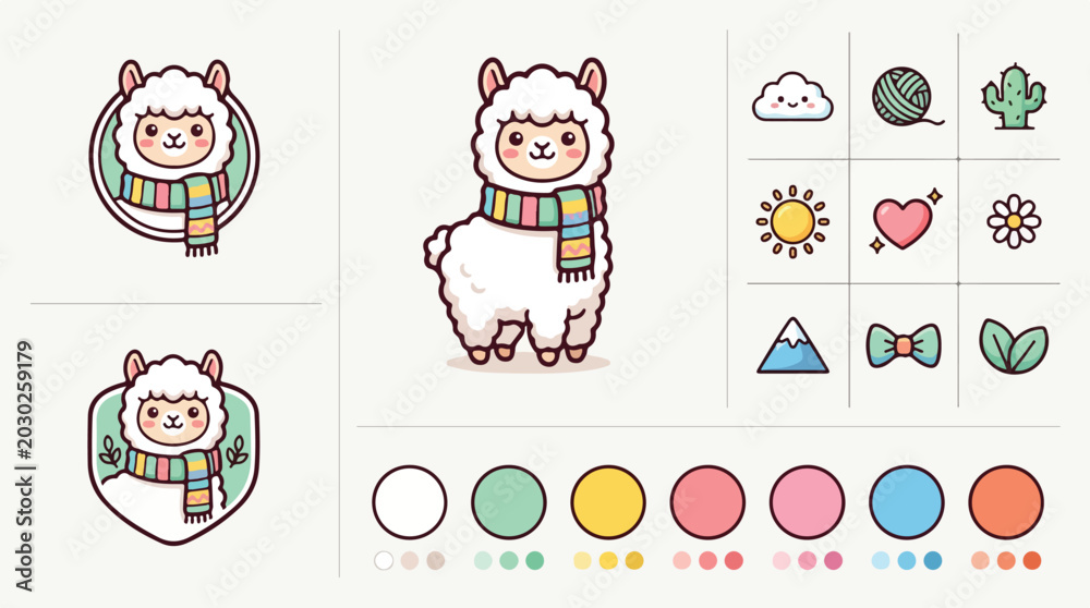 Fototapeta premium Llama Cartoon Character Design.