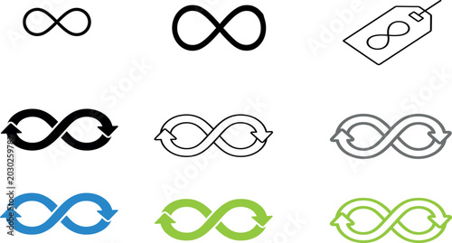 Foto Infinity Symbol and Loop Arrow Icon Set in Multiple Styles and Colors for Etern