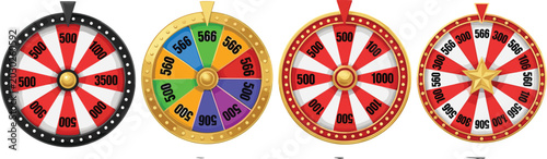 Fényképezés Colorful Prize Wheel Collection with Spinning Game Wheels, Reward Segments, and