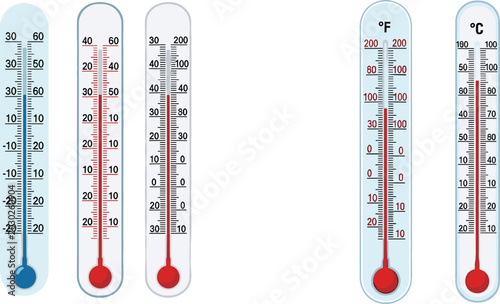 Fotografie Thermometer Set Showing Temperature Measurement in Celsius and Fahrenheit Scales