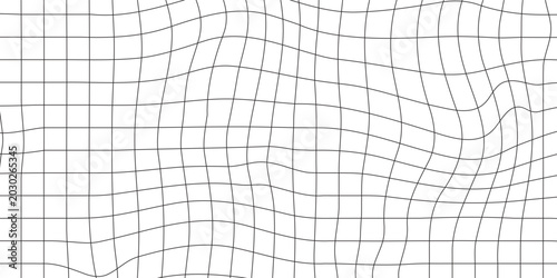 Abstract distorted black grid pattern on white background. Vector illustration