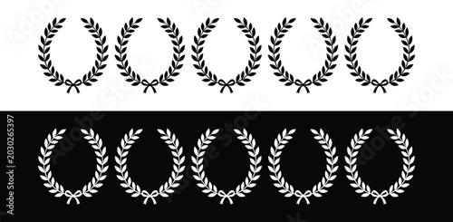 Tableau sur toile Set black silhouette circular laurel foliate, wheat and oak wreaths depicting an award, achievement, heraldry, nobility on white background
