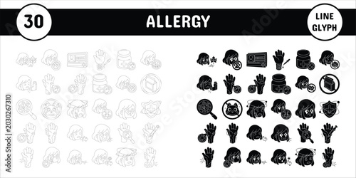 Fotografie Allergy Line Glyph Vector Illustration Icon Sticker Set Design Materials