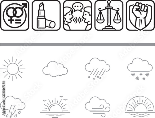 Obraz na plátně Minimalist vector line icons set featuring social justice equality human rights