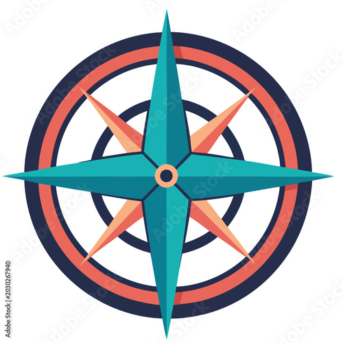 Modern flat design nautical compass rose icon.