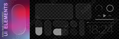 Slika na platnu Realistic glassmorphism style basic IU mockup elements isolated on transparent bakground