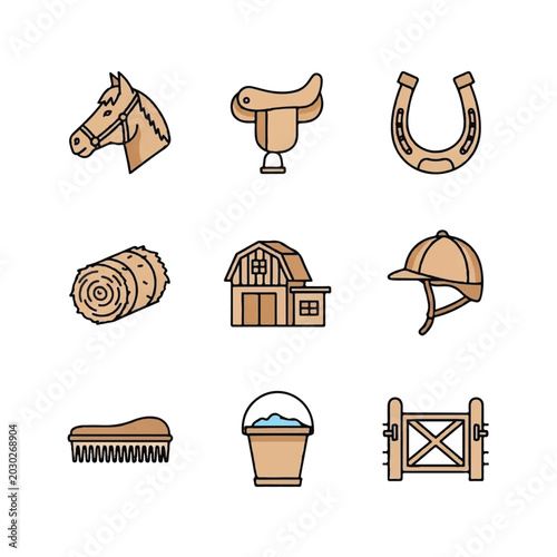 Fotografie Horse Riding Equestrian Equipment Icons Set.