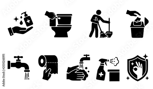 Cuadro en lienzo Hand Drawn Toilet Etiquette and Hygiene Practice Symbols Illustration
