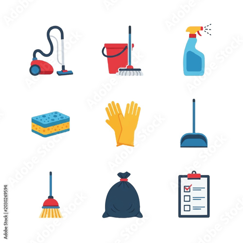 Tableau sur toile Cleaning supplies and tools collection.