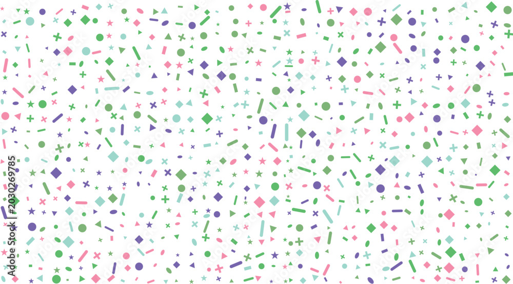 Obraz premium Soft pastel pink, blue, green, and purple geometric shapes scatter across a crisp white surface