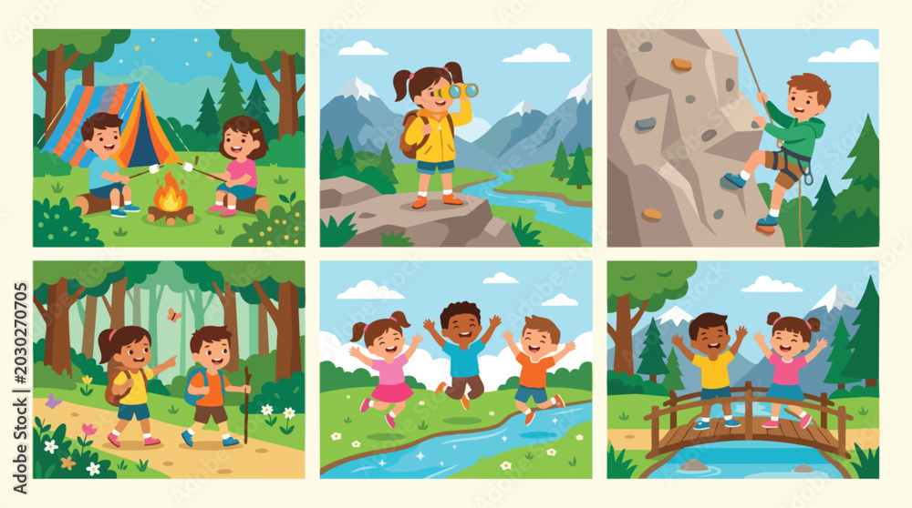 Obraz premium Children Enjoying Various Outdoor Activities in Nature Scenes