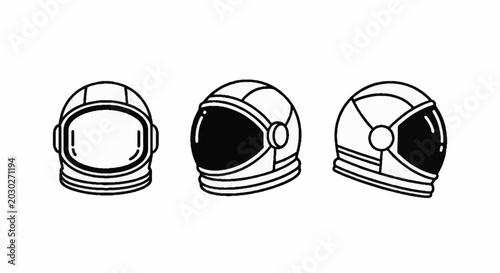 Space exploration astronaut helmet icons in different views
