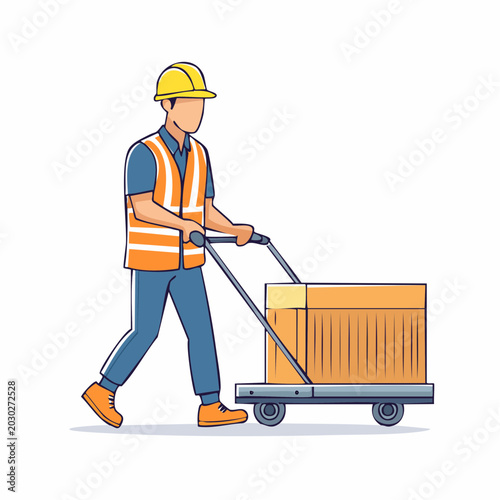 Worker pushing a cart with a box